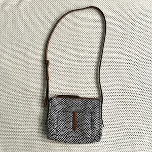 Fossil Gemma Blue White Mermaid Fish Scale Print Coated Canvas Small Crossbody